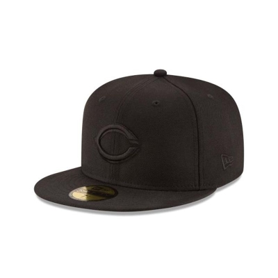 Black Cincinnati Reds Hat - New Era MLB Black On Black 59FIFTY Fitted Caps USA1529847